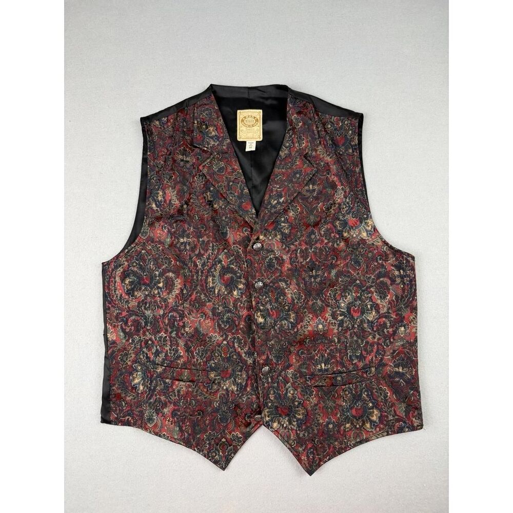 Vintage Wah Maker Vest Mens M Red Frontier Floral Paisley Western USA